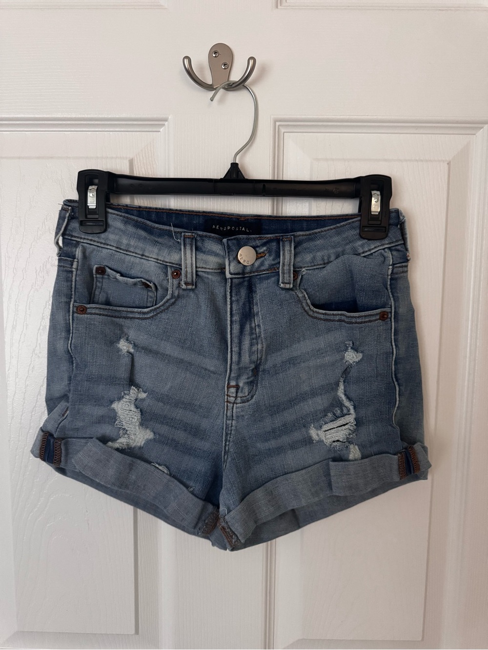 Aeropostale Light Blue Distressed Rolled Cuff Jean Shorts - Size 4